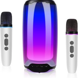 Portable Bluetooth Speakers,Karaoke Machine, Portable Bluetooth Karaoke Speaker with 2 Bluetooth Microphones, TWS Pairing, bass/Treble Adjustment,LEDl