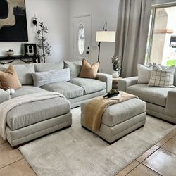 Living Spaces Revisable Gray Sectional Couch Chair and Ottoman! 