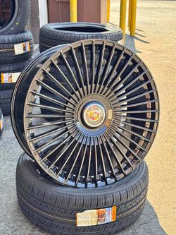 Cadillac Escalade 24x10 Wheels Tires GMC Sierra Yukon Rims Tires Floating Escalade or GMC Caps