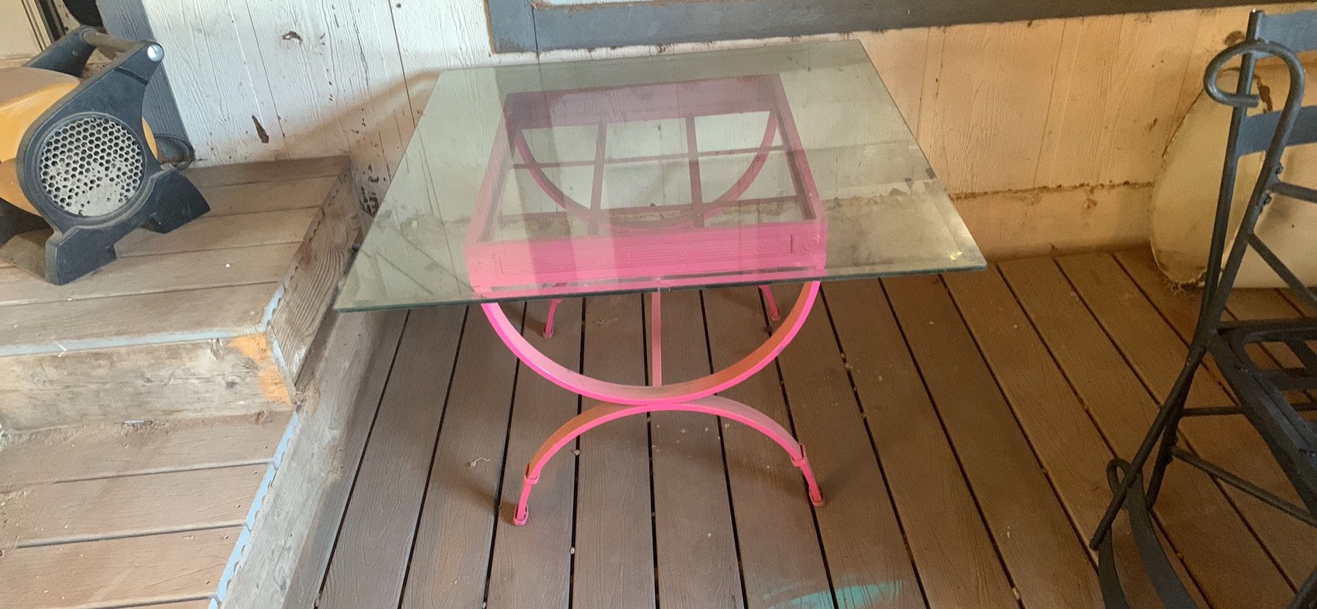 Pink table with oversized glass