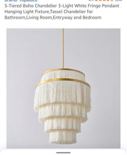 5 Tiered Boho White Tassel Fringe Chandelier