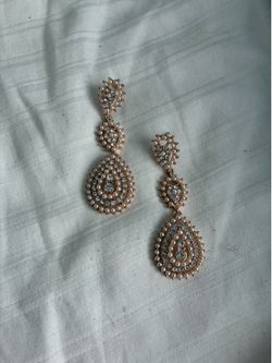 Pearl Drop Earrings in Rose Gold, Vintage Style Wedding Jewelry, Rhinestone Floral Design