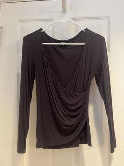 Bebe Navy Long Sleeve Deep Neck Top