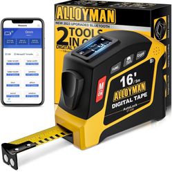 Alloyman 2-in-1 Digital Tape Measure, 16Ft Measuring Tape, 50 Groups Historical Memory, 6 Units Switch, 4 Measuring Modes, Movable Magnetic Hook