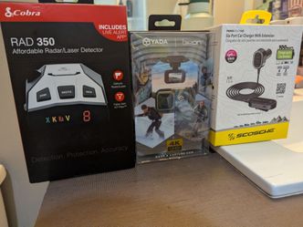 Never opened Dash/body cam&Police Radar + 100Watt 6port charger with extension