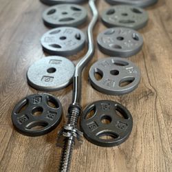 Standard NEW Curl Bar With CAP Cast Iron Plates  Total: 117 lbs