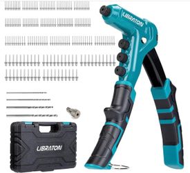 LIBRATON Heavy-Duty Rivet Gun, Pop Rivet Gun Set, Professional Hand Riveter, Manual Riveting Tool With 160 Aluminum Rivets, Includes 4 Drill Bits, 4 T
