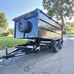 NEW DUMP TRAILERS 8X12X4 ROLLING TARP AND SPARE TIRE 2025 YEAR ELECTRIC BRAKES LIGHTS REMOTE CONTROL TITLE IN HAND READY FOR WORK🙂