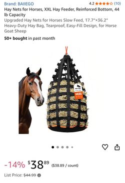 Hay Nets for Horses Goats etc, XXL Hay Feeder, Reinforced Bottom, 44 Ib Capacity