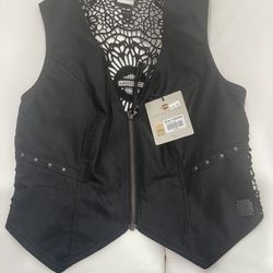 Genuine Harley Davidson, Women's Zippered Vest, Crochet Back, Black Size Medium Flex Steel Leather Sectional