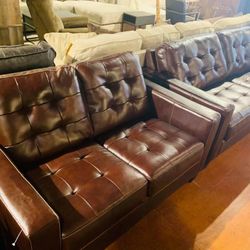 Altonbury Walnut Leather Living Room Set /couch /Living room set 