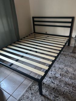 Queen Metal Bed Frame with Headboard – Black