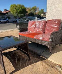 New Outdoor Wicker Loveseat and Coffee Table Set