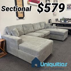 Grey corduroy sectional