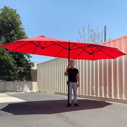 (Brand New) $95 Large 15 FT Double Sided Umbrella Outdoor Patio, Gray/Red color (Weight base not included)