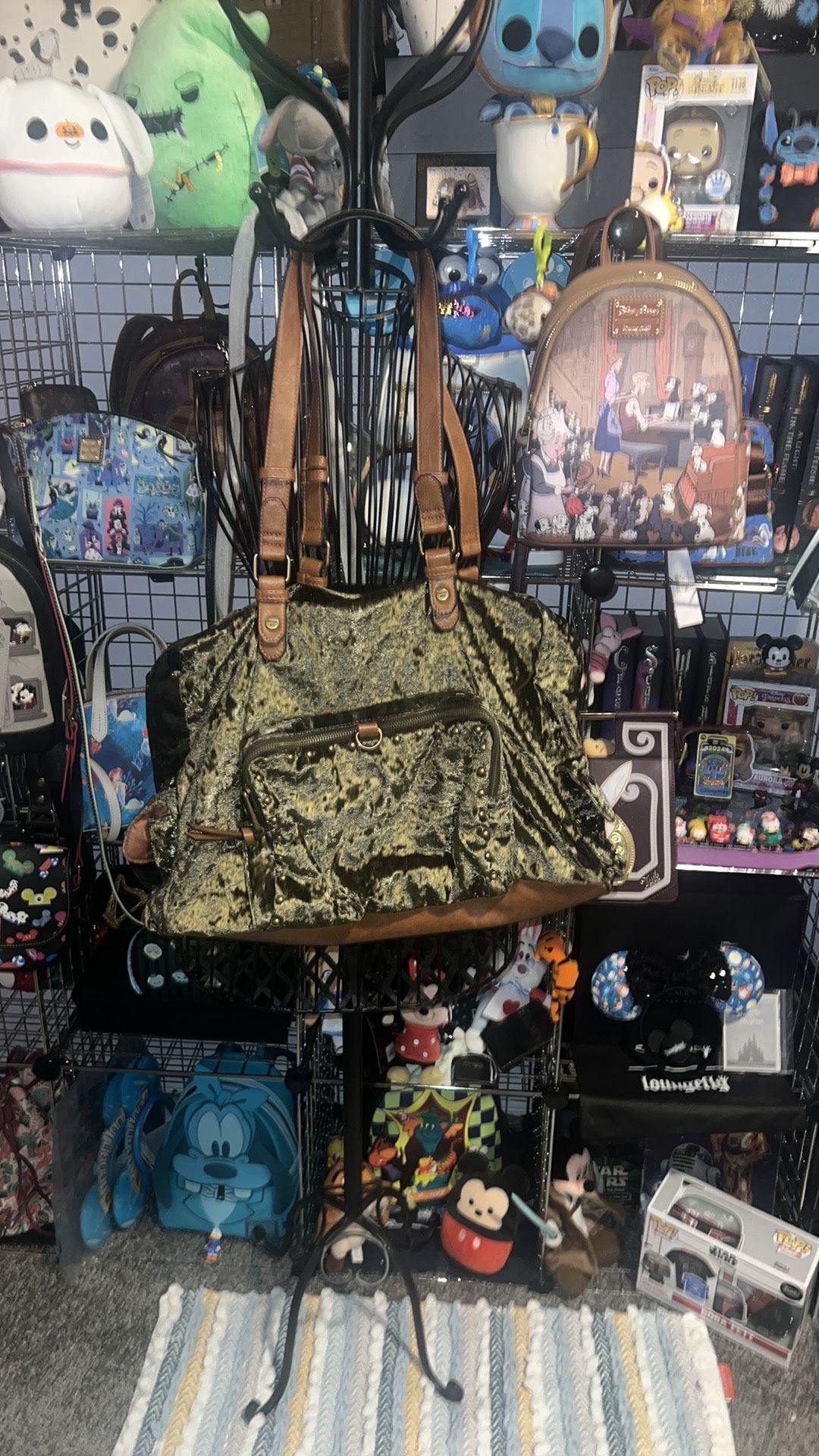 Like New Madden Girl Green Velvet And Brown Leather Shoulder Bag