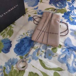 David Yurman 18K White Gold Necklace and Diamond Pavé Spiral Pendant 