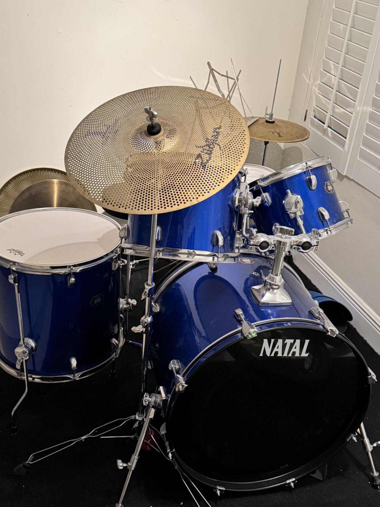 Natan Drum set With Quiet Strokes And Cymbals Installed