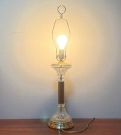 Vintage Brass Ribbed Glass Fluted Column Hollywood Regency Table Lamp