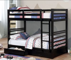 Brand New Black Twin Size Bunk Bed with Trundle Drawers
