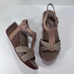 Abeo B.I.O. System Neutral Tan Leather Cork Wedge Comfort Shoe Sandals Women 7.5