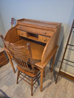 Oak Roll Top Desk with Matching Chair