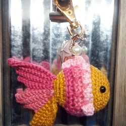 Crocheted Mosaic Goldfish Keychain/Bag Charm 