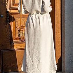 BRAND NEW IN THE BAG DRESS SUMMER BOHO CASUALDRESSES V-NECKTIEWAIST POCKET BUTTON WHITE SIZE LARGE 