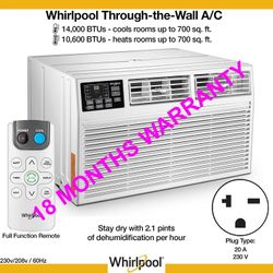 Whirlpool Through The Wall Air Conditioner With Warranty 8000 BTU 115V. Warranty