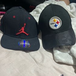 jordan hat and a steelers hat and beanie 