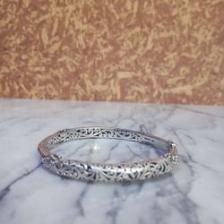 Rare Sarda Artisan Cut Out Filigree Scroll Hinged 925 Bangle