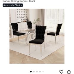 Velvet Dining Chairs Set of 4, Modern Woven Kitchen Chairs with Silver Metal Legs, Upholstered Cushion with High Back, Dirt Resistance, Easy to Instal