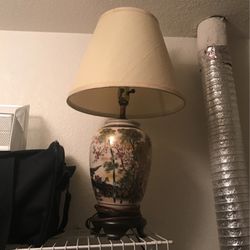 Beautiful Lamp With Asian Hand Painted 