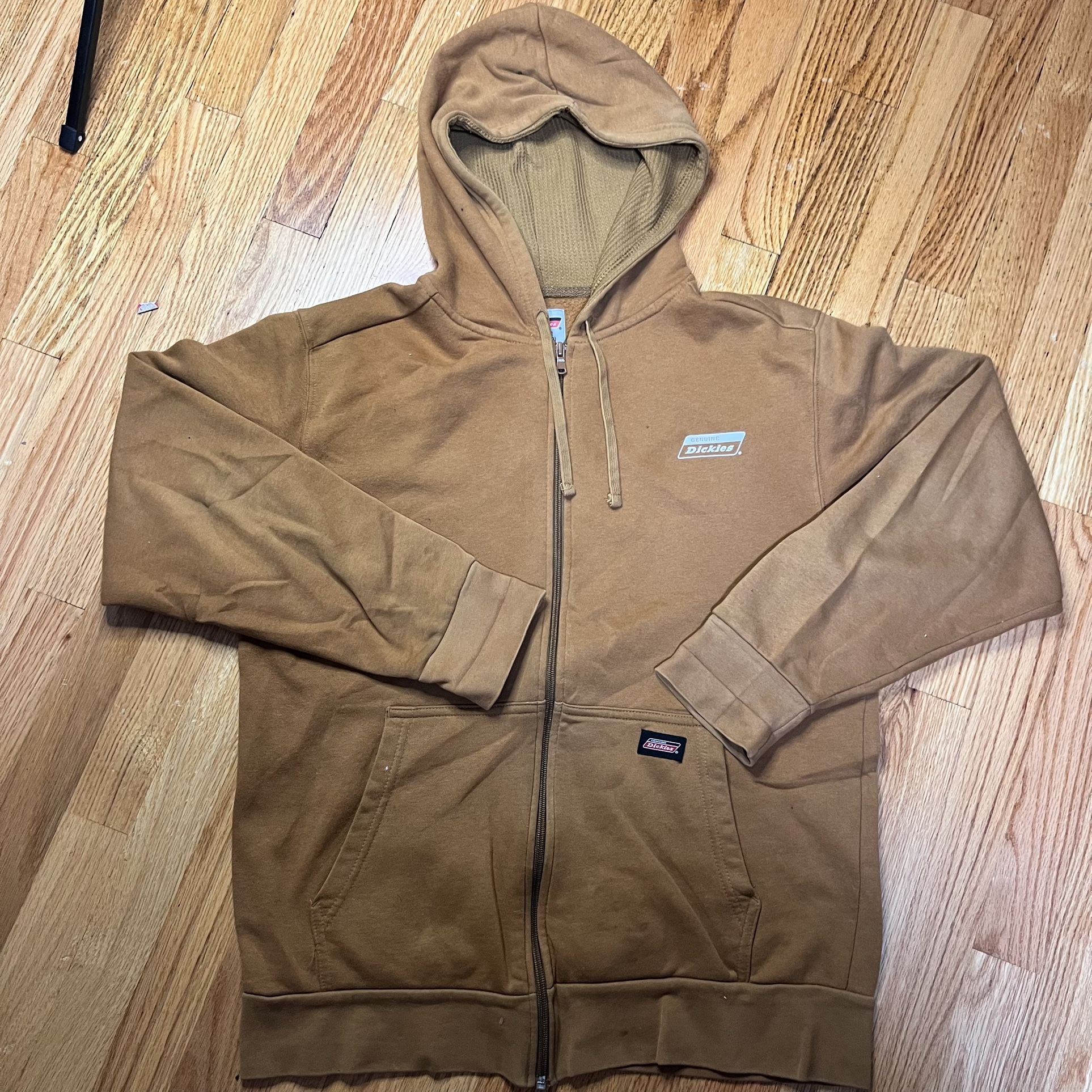 Dickies Men's Full Zip-Up Hoodie Camel Brown Size M Workwear Jacket