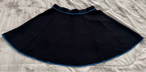 Joie Serefina Ponte knit black with blue trim skater skirt, size S