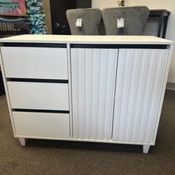 White Buffet Cabinet with Drawers - Fluted Wooden Storage Cabinet $79(Boxed)-$99(fully assembled)