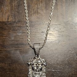 Solid 925 Silver Moissanite Jesus Piece With 20" Silver Chain