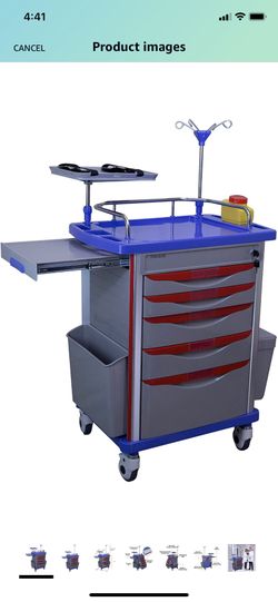 Medical Crash Cart for Hospital - Storage Cart with Drawers, Power Strip, Trash Bin, IV Pole, AED Defibrillator Holder - Mobile Medical Cart Crash Car