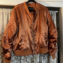 Forever 21 Plus Copper Satin Bomber Jacket 3X