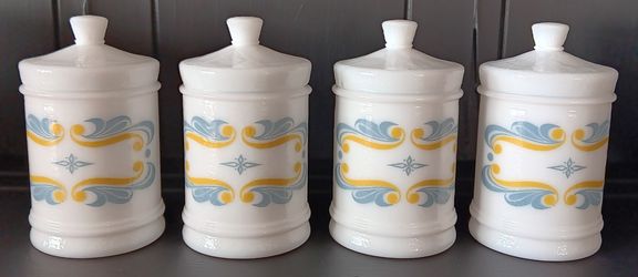 Set Of 4 Rediplete Merck & Co. Sharp & Dohme Milk Glass Apothecary Medicine Jars