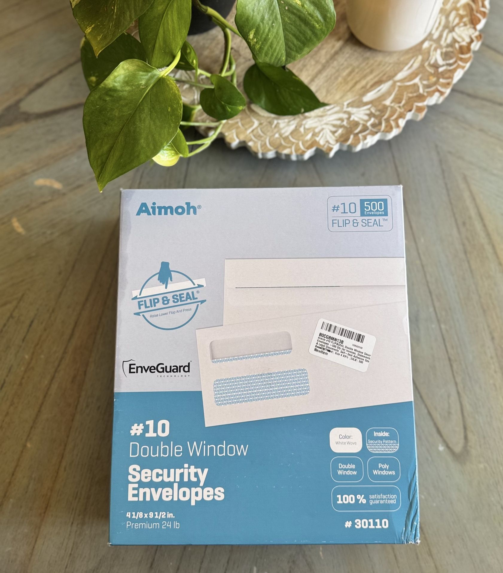 Aimoh #10 Security Self Seal Envelopes – 500 Qty |No Window, EnveGuard, 4⅛ x 9½", White, 24 LB, 500 Count (34100-500)