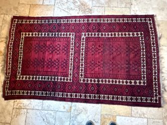 Vintage Pre-1970s Authentic Afghan Turkmen Hand-Knotted Wool Rug (Ensi / Hatchli Style)