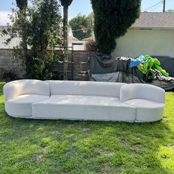 Unique Modern White Bouclé Sofa w/ Attached Swivel Armchairs 150x40 inch