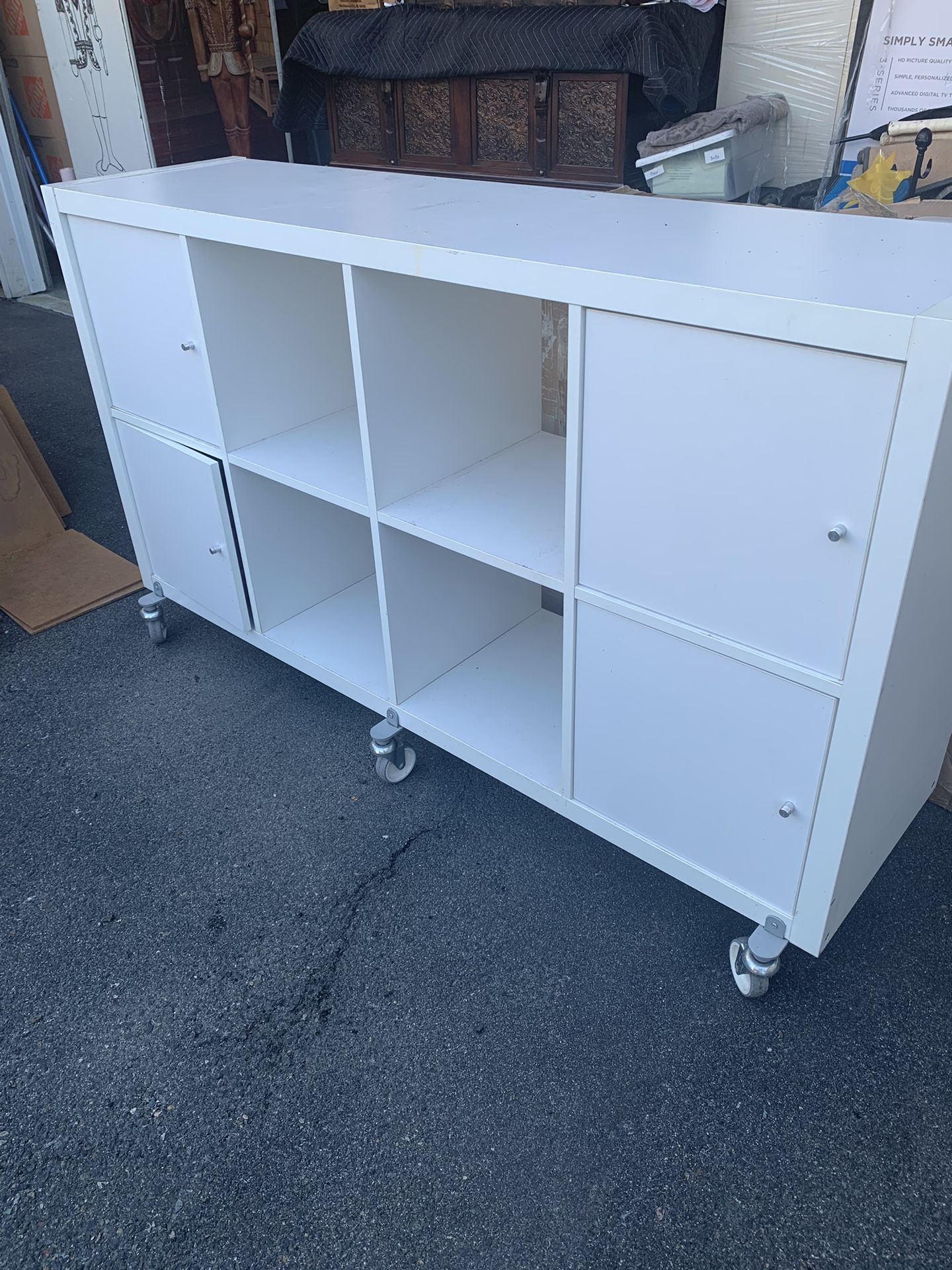 White Ikea Bookcase Cubby Shelf On Wheels 2x4