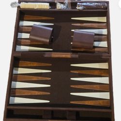 Vintage-style Portable Backgammon Deluxe Set Brown Briefcase-style Case