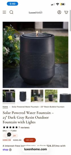 Solar Powered Water Fountain – 23" Dark Gray Resin Outdoor Fountain with Lights   237 $150