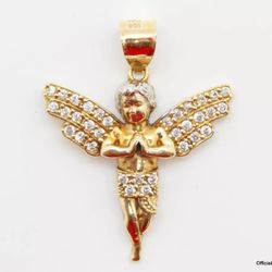 10k Solid Yellow Gold Featuring Cubic Zirconia Angel Pendant