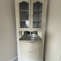 Rustic Corner Cabinet with Glass Doors & Storage Shelves