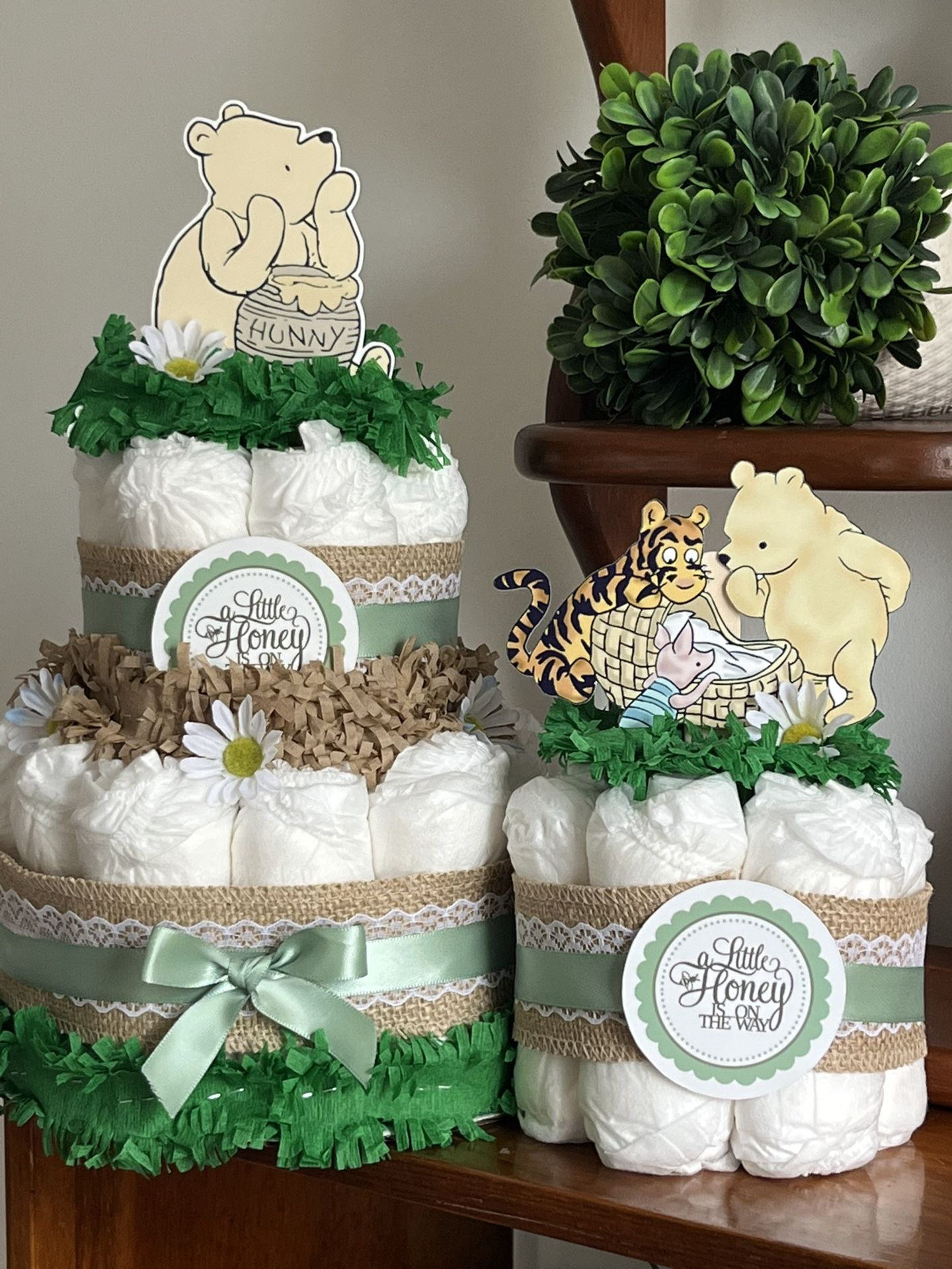 Classic Vintage Pooh baby shower diaper cakes