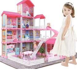 Temi Dollhouse Dreamhouse Building Toys Figure w/ Furniture DIY Cottage House 11 Rooms